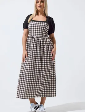 Women's Contrast Gingham Maxi Dress in Black Size: 16 - Black - Size: 16 - Yours - FashionsVida