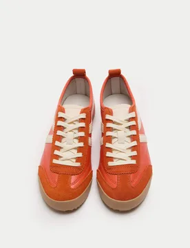 Leather Stripe Trainers Orange female - M&S - FashionsVida