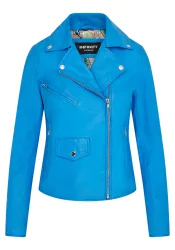 Womens Blue Classic Brando Biker Jacket - Broome Lamb Leather - Size 10 Uk
