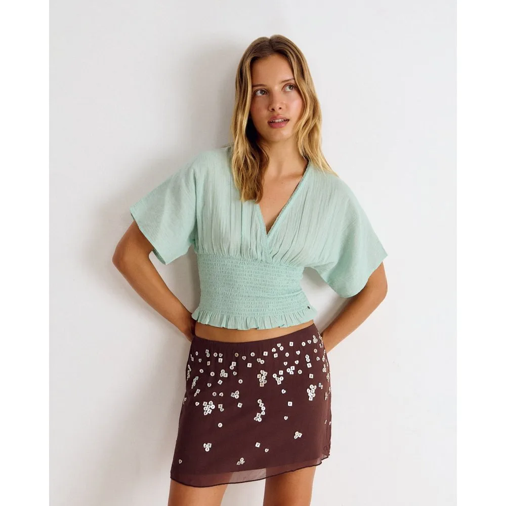 Blusa de mujer con smock y cintura ancha - Brownie - FashionsVida