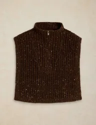 Funnel Neck Half Zip Knitted Poncho Brown female