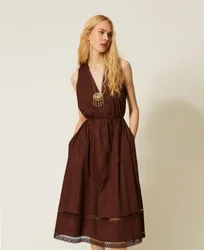 Robe longue en popeline avec broderie
