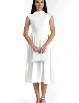 Womens Textured Paneled Midi Dress - White - Size Large - Busem - FashionsVida