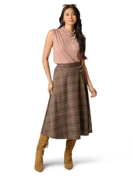 Women's Plaid Midi Skirt in Brown Size: XS - Brown - Size: XS - Adrianna Papell - FashionsVida