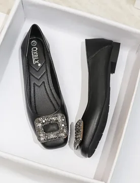 Women Shoes Luxury Rhinestone Square Buckle Small Leather Shoes Trend Square Head Shallow Mouth Single Shoe Comfort Slip on Shoe - Aliexpress - FashionsVida