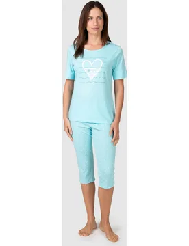 Pijama completo de mujer manga corta estampado corazón - Massana - FashionsVida