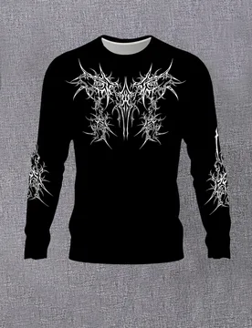 Men’s Long Sleeve Gothic Spike Print T-Shirt Regular Fit Casual Crew Neck Shirt Autumn Daily Fashion Versatile Top - Aliexpress - FashionsVida