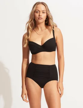Collective Ruched High Waisted Bikini Bottoms Black Female - Seafolly - FashionsVida