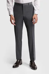 Mens Flat Fronted Slim Fit Suit Trousers In Charcoal Wool - Size 46 Long