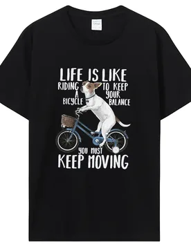 Humor Jack Russell Terrier T-Shirt Oversized Premium Cotton Tshirt Casual Riding A Bicycle Tee Dog Lover T Shirt Men's Clothing - Aliexpress - FashionsVida