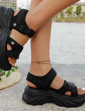 Sandalias deportivas de moda para mujeres, nuevas sandalias de verano con correa de gancho y bucle y suela gruesa, zapatos romanos elegantes y versát - Shein - FashionsVida
