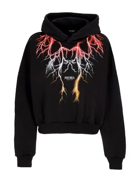 Felpa Leggera Cappuccio Donna Lightning Crop Hoodie Black/red/grey/orange - PHOBIA - FashionsVida