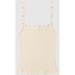 Top de punto de mujer con bordado floral de lentejuelas y festoneado