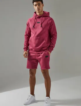 Herren Herren Active Hoodie Sweatshirt & Short Trainingsanzug Berry Größe Large - boohooMAN - FashionsVida
