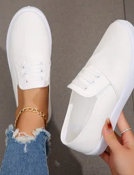 Zapatos deportivos casuales beige para mujer, zapatillas versátiles blancas con patchwork y punta redonda para primavera/otoño, zapatos deportivos c - Shein - FashionsVida