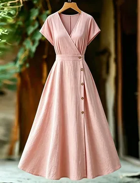Vestido midi casual de verano para mujer de unicolor con cintura ceñida L - Shein - FashionsVida