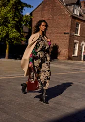 Celeste Gathered Waist Floral Printed Midi Dress In Multi - 8