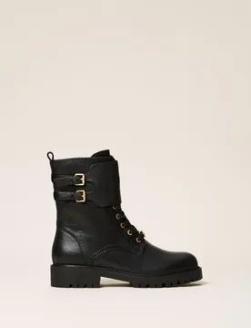 Bottines motardes en cuir avec brides - TWINSET - FashionsVida