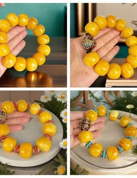 Men's Extra Large Bead Chicken Oil Yellow Bracelet 25*20mm Hand-Crafted Fragrant Beeswax with Nepalese Beads - Aliexpress - FashionsVida