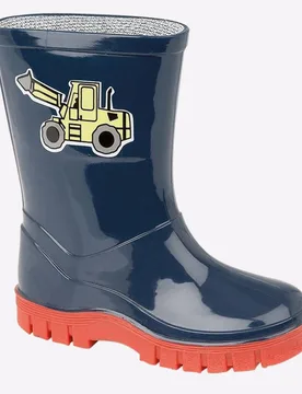 Childrens Unisex Digger Wellingtons Kids - Navy - Size Uk 9 Kids - Stormwells - FashionsVida