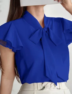 Blusa elegante de moda con cuello de corbata y mangas con volantes de unicolor para mujer XL - Shein - FashionsVida