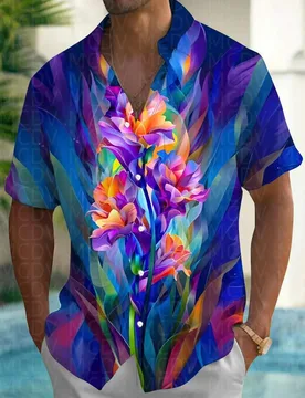 Flower Pattern Men's Hawaiian Shirt Stretch Easy Care Camp Shirt Big Tall - Aliexpress - FashionsVida