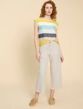 Mid Rise Wide Leg Cropped Jeans Natural female - White stuff - FashionsVida