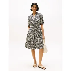 Vestido corto con lazada a la cintura de estampado floral