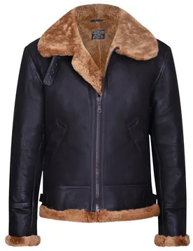 Mens Pilot B3 Flying Shearling Sheepskin Bomber Aviator Jacket - Dark Brown - Size Medium - Infinity Leather - FashionsVida