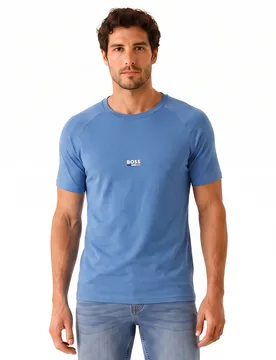 Mens Short Sleeve Cotton T-Shirt 50517970 - Blue - Size Small - BOSS - FashionsVida