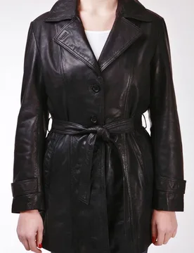 Women's 3/4 Length Tie Belt Trench Coat-Oldbury in Black Size: 10 - Black - Size: 10 - Infinity Leather - FashionsVida