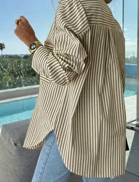 Camisa de manga larga con hombros caídos y rayas para mujer de talla grande, de corte holgado y casual, adecuada para el uso diario y el trayecto al - Shein - FashionsVida