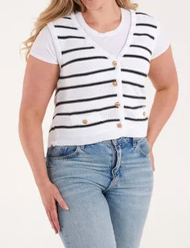 Women's Ivory Sleeveless V-neck Cardigan Sweater Size: Small - Ivory - Size: S - Blue Vanilla - FashionsVida