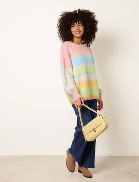 Round Neck Stripe Jumper - S/M / MULTI - female - Blue Vanilla - FashionsVida