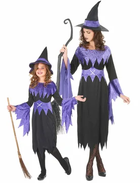 Hexen-Kostüm Paarkostüm für Mutter und Tochter Halloween schwarz-violett - BCI - FashionsVida