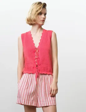 Pure Cotton Textured Knitted Vest Pink female - French connection - FashionsVida