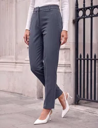 Straight Leg Tapered Trousers with Stretch Dark Grey female