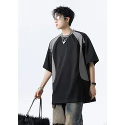 Summer New Style Men's Fashion Casual Printed Loose Patchwork T-Shirt Top