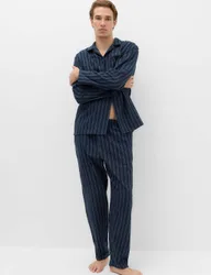 Pure Cotton Brushed Stripe Pyjama Set Navy Mix male