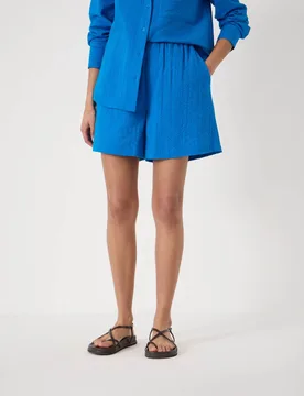 Pure Cotton Seersucker Shorts Light Blue female - hush - FashionsVida