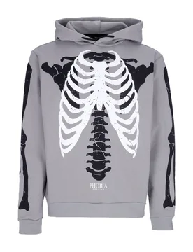 Felpa Leggera Cappuccio Uomo Skeleton Print Hoodie Grey/white - PHOBIA - FashionsVida