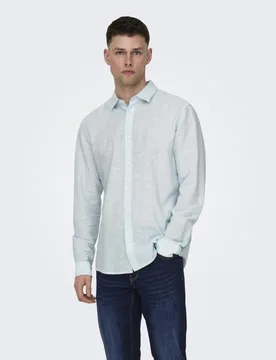 Cotton Linen Blend Shirt Blue male - ONLY & SONS - FashionsVida