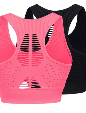 Piezas/Set Sujetador deportivo sin costuras de punto cómodo fácil de poner/quitar con copas desmontables para mujer talla grande primavera otoño 1X - Shein - FashionsVida