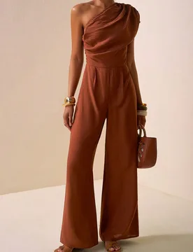Mono sin mangas con textura de lino marrón, asimétrico, de estilo campus, adecuado para fiestas de primavera/verano 2025, festivales de música, Pas - Shein - FashionsVida