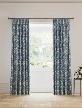 Daffodil Pure Cotton Pencil Pleat Blackout Curtains Blue Mix - V&A - FashionsVida