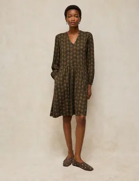 Lola Cotton Blend Patterned Notch Neck Dress Green Mix female - White stuff - FashionsVida