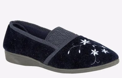 Joanna Embroidered Slippers Womens - Navy - Size Uk 5