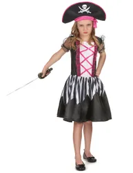 Furchtlose Piratin Kinderkostüm pink-schwarz-weiss - female