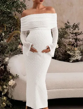 Elegante vestido de maternidad con mangas acampanadas y hombros descubiertos, otoño M - Shein - FashionsVida
