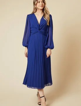 Women's Twist Front Pleated Skirt Midi Dress in Cobalt Size: 8 - Cobalt - Size: 8 - Dorothy perkins - FashionsVida